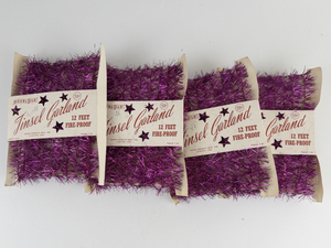 lot 160 image: Vintage 1960s Set of Four Doubl Glo Purple Halloween Tinsel
