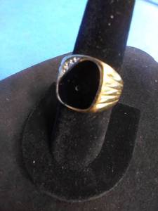 Mens 14K Gold Over Base Metal Black Onyx Diamond-Accent Personalizable Ring