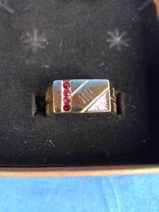 Mens Gold Plated 2004 Personalized Birthstone Diamond-Accent Ruby Ring Size 11