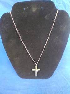 18 Silver Tone and Turquoise Christian Cross Pendant Necklace