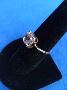 18K Rose Gold-Plated Sterling Silver Simulated Morganite and CZ Halo Ring Size 8