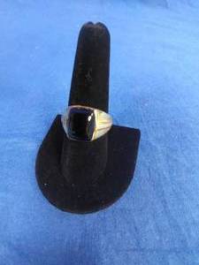 Mens 18K Gold Plated Silver Onyx Ring Size 9