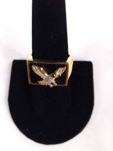 New Mens 18K Gold Over Sterling Silver Black Onyx Eagle Ring Size 8