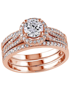 New Sofia B. 18K Rose Gold-Plated Sterling Silver Round CZ 3-Pc. Bridal Set. Size 8