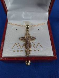 New AVORA 10K Gold Two-Tone Filigree Crucifix Cross Pendant