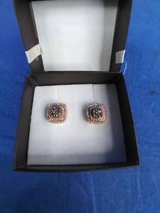 New 34 CT. T.W. Quad Champagne and White Diamond Double Frame Stud Earrings in 14K Rose Gold