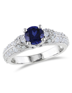 New Sofia B. Sterling Silver Created Sapphire & White Sapphire Ring Size 9