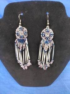 4 Long Dangle Hand-Beaded Native American Earrings