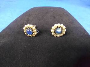 Vintage Blue Stone and Pearl Earrings
