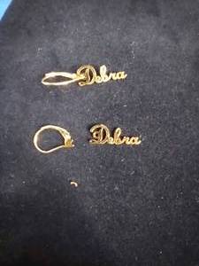14K Gold Over Sterling Silver Personalized Debra Script Dangle Earrings