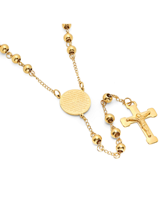 New 18k Gold Over Stainless Steel Padre Nuestro Prayer 24 Rosary Necklace