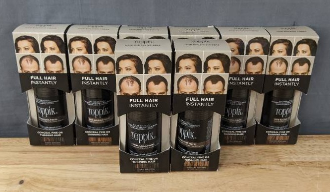 lot 43J image: Resellers Paradise 8 Brand New Toppik Hair Building Fibers, 12g Fill In Fine or Thinning Hair Instantly Thicker, Fuller Looking Hair for Men & Women $199.60 Retail I