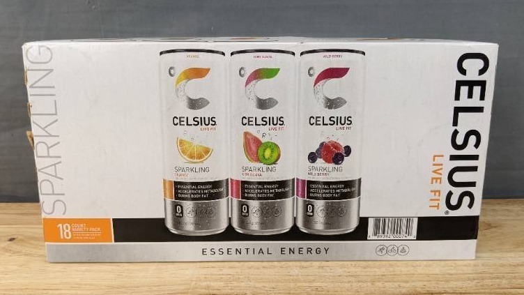 lot 19A image: Brand New Case of 18 Celsius Sparkling Energy Drinks, Variety Pack, 12 Fluid Ounce N