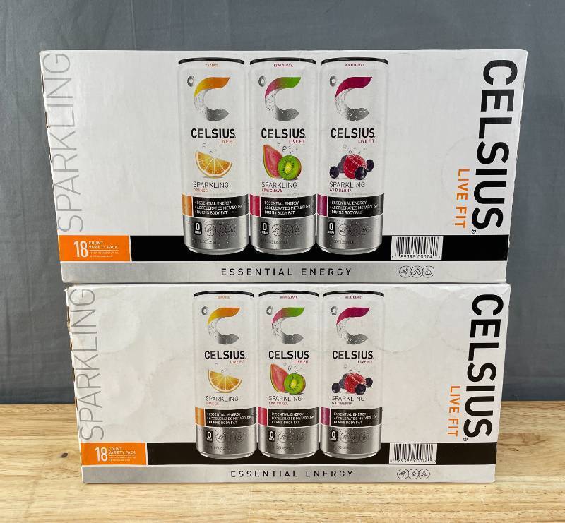 lot 19B image: 2 Cases of 18 Brand New Celsius Sparkling Energy Drinks, Variety Pack, 12 Fluid Ounce 36 Total N