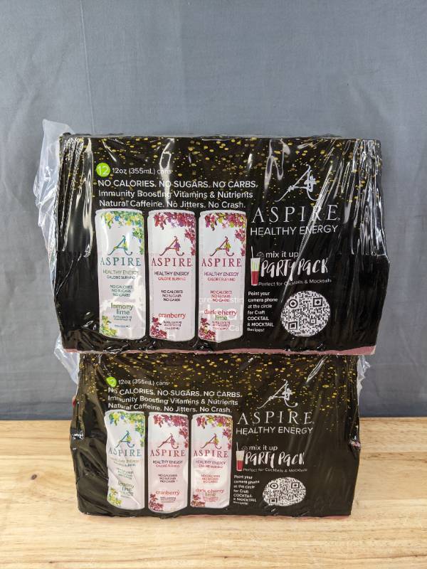 lot 26B image: 2 Brand New Cases of 12 Aspire Healthy Energy Drinks 12 oz Variety Pack 24 Total $76.90 Retail N