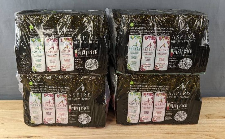 lot 77H image: 4 Brand New Cases of 12 Aspire Healthy Energy Drinks 12 oz Variety Pack 48 Total $153.80 Retail N