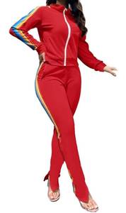 lot 95 image: Brand New Flamingals 2 Piece Striped Retro Tracksuit Womens Size Large Red B
