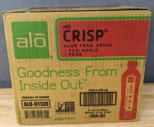 lot 114 image: New Case of 12 Bottles of ALO Crisp Aloe Vera Drink Fuji Apple and Pear B