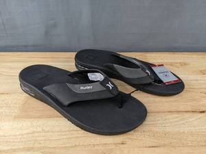 lot 76 image: Brand New Hurley Mens Cushioned Surf Flip-Flops Size 10 Black X