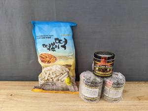 lot 104 image: New Fusion Select Korean Rice Cakes Tteokbokki Sticks and (4) Better Than Bouillon Smoky Chipotle Jars $70 Package Retail B