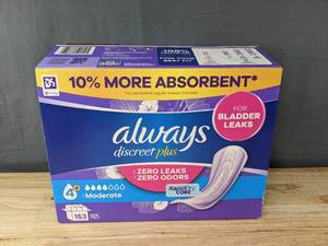 lot 71K image: New Always Discreet Plus Incontinence Pads for Bladder Leaks 153 Moderate Pad Box $31 Retail X