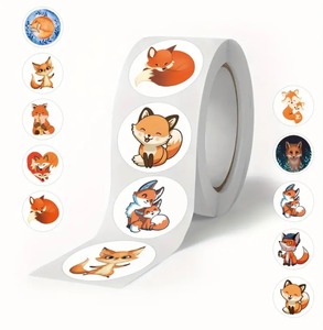 lot 28J image: Roll of 500 Cartoon Adorable Fox Stickers N