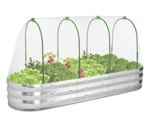 lot 51 image: New POTEY Raised Garden Bed with Greenhouse Galvanized Planter Box with 2 Greenhouse Covers $89.99 Retail B
