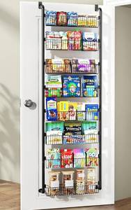lot 153 image: Brand New Goovilla Over the Door Pantry Organizer, 8-Tier Metal Hanging Pantry Storage in Black $41.99 Retail B