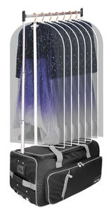 lot 10 image: New Dance Bag With Garment Rack Wheeled Drop-Bottom Upright Luggage Closet Suitcase 23 inch Black and Grey $119.99 Retail B