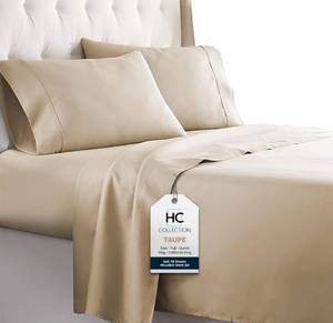 lot 167 image: Brand New HC Collection Queen 4-Piece Sheet Set in Taupe $45.99 Retail B