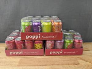 lot 11A image: 3 New Cases of Poppi Soda 12 Packs 2 Variety Packs and 1 Strawberry Lemon - Grape, Orange, Ginger Lemon, Watermelon, Raspberry Rose B