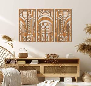 lot 918 image: New ANHUIB Large Geometric Wood Wall Art Frank Lloyd Wright Art Dcor Abstract 3 Pieces Modern Wooden Wall Panel for Living Room Office Bedroom $59.99 Retail B