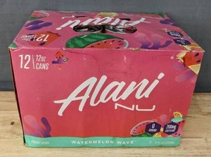 lot 89K image: New Case of 12 Alani Nu Watermelon Wave Sugar Free Low Calorie Energy Drinks 200mg Caffeine, 12 Fl. Oz. Cans $39.99 Retail N