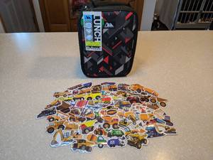 lot 433 image: Band New 60 Total Construction Vehicle Stickers New Artic Zone Insulated Lunch Tote P