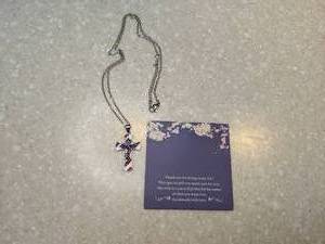 lot 434 image: New Patriotic Cross Necklace With Blessed Card Silver Red Blue 9.5 Chain P