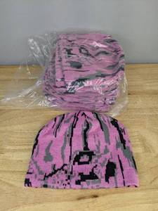 lot 80H image: 12 Brand New Advantage Series Ltd. Beanie Hats, One Size Fits Most Pink with Grey Black & Camo A