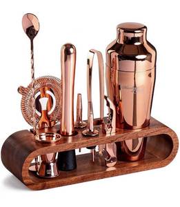 lot 58K image: Brand New Mixology Bartender Kit 10-Piece Copper Bar Tool Set with Mahogany Stand $41.99 L