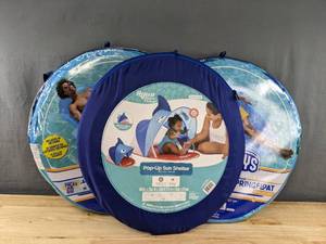 lot 115K image: Brand New Set of 2 Swimways Premium Springfloat and Aqua Pop-Up Sun Shelter L