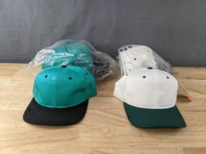 lot 202 image: 10 Brand New Yupoong Hats Teal and Black, White and Green OSFM A