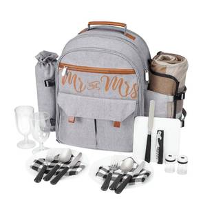 lot 43 image: New 22L Insulated Picnic Basket Camping Accessories Backpack for 2, Gray $54.99 Retail B