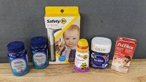 lot 143K image: Brand New Child Health and Wellness Items Unisom Melatonin Gummies, Zarabees Cough Syrup, Infants Tylenol, Olly Melatonin Gummies, and Safety 1st  Ear Otoscope $85 Retail W