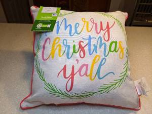 lot 446 image: New Merry Christmas yall Throw Pillow with Trees P