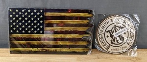 lot 65H image: Brand New Smith & Wesson Aluminum and Wooden American Flag Signs N