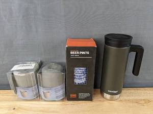 lot 222 image: New Four Travel Cups include Contigo, Beer Pints, and Fast Freeze  L