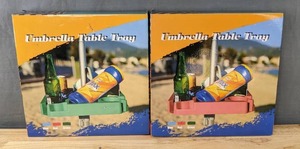 lot 229 image: 2 Brand New Umbrella Table Trays in Red and Green L