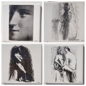 lot 1 image: Picasso Estate Set of 4 Spadem Tiles Ltd Ed Thumbprint, 1926