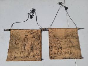 lot 34A image: Brilliant Antique Pastoral Tapestry Miniature Pair