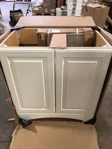 Glacier Bay 31 in. W x 19 in. D x 35 in. H Single Sink Freestanding Bath Vanity in White with White Cultured Marble Top  Customer Returns See Pictures
