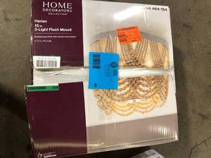Home Decorators Collection Harlan 15 in. 3-Light Brushed Grey Flush Mount with Natural Real Wood Beads  Customer Returns See Pictures