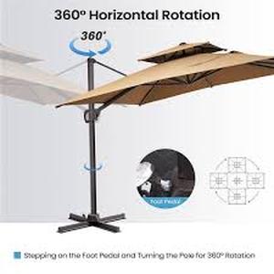 Pellebant Double top 11 ft. x 9 ft. Rectangular Heavy-Duty 360-Degree Rotation Cantilever Patio Umbrella in Tan    Customer Returns See Pictures